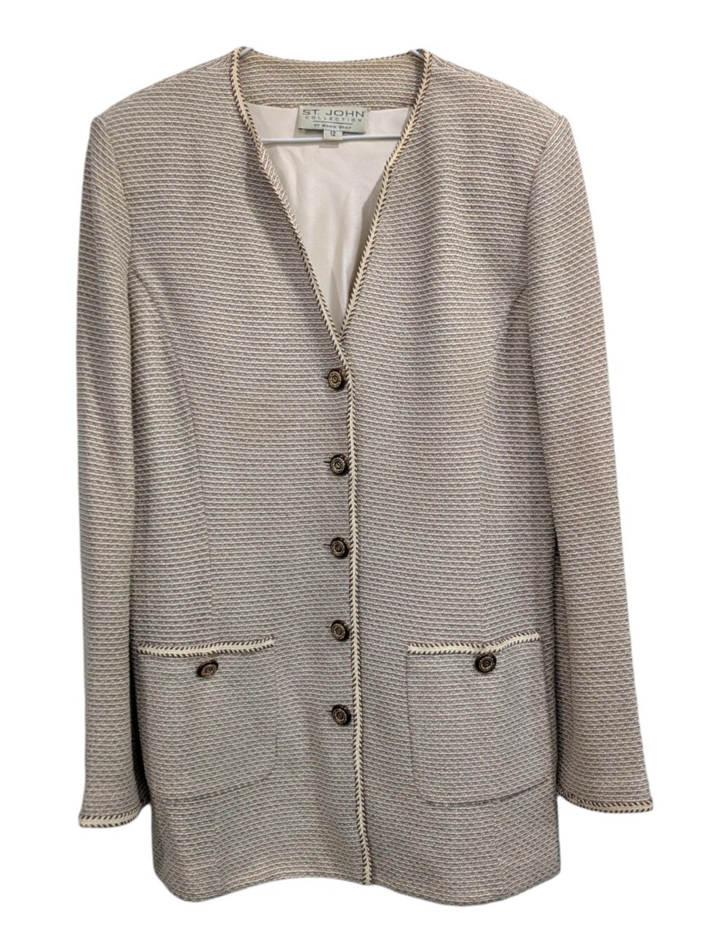 St. John Collection Business Suit Ivory‎ Metallic Textured Sz 12